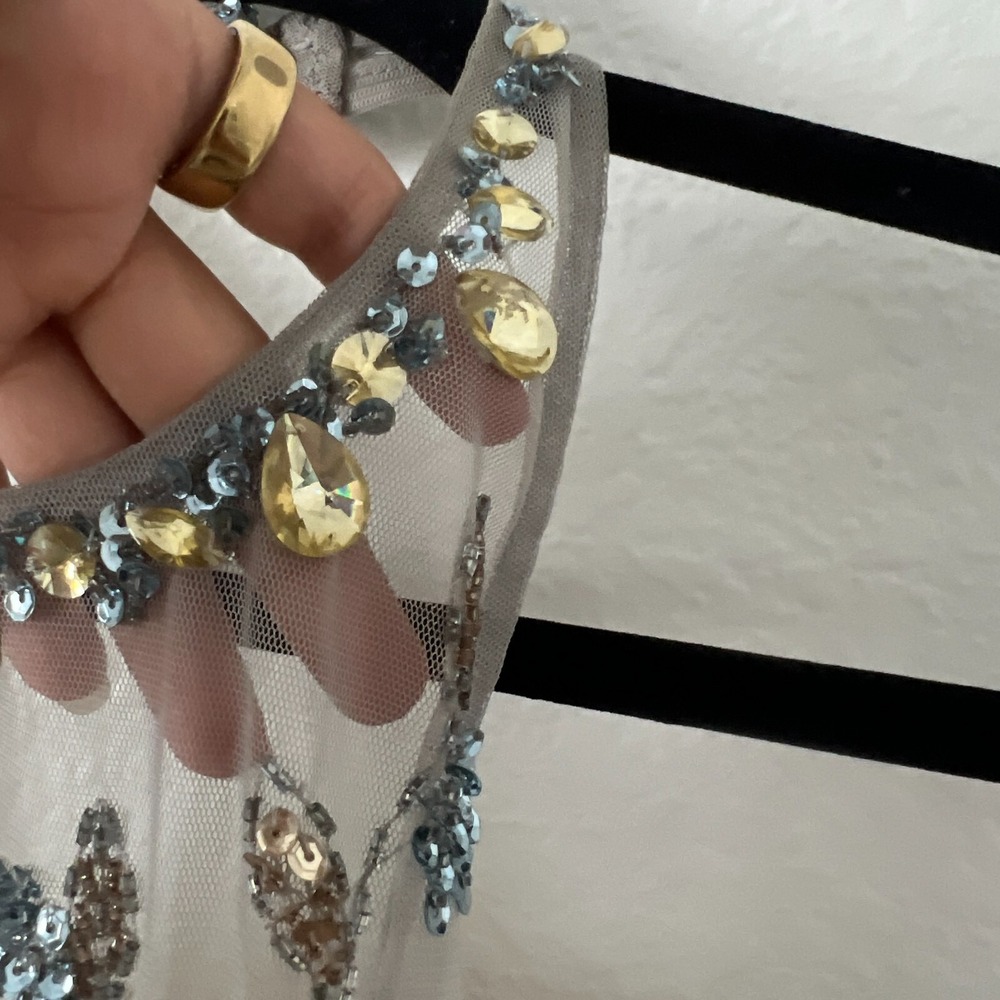 Happy Joe's Sz M Halter Sequin Beaded Party Dress Beige Cocktail Hoco Prom Glam - Picture 6 of 11